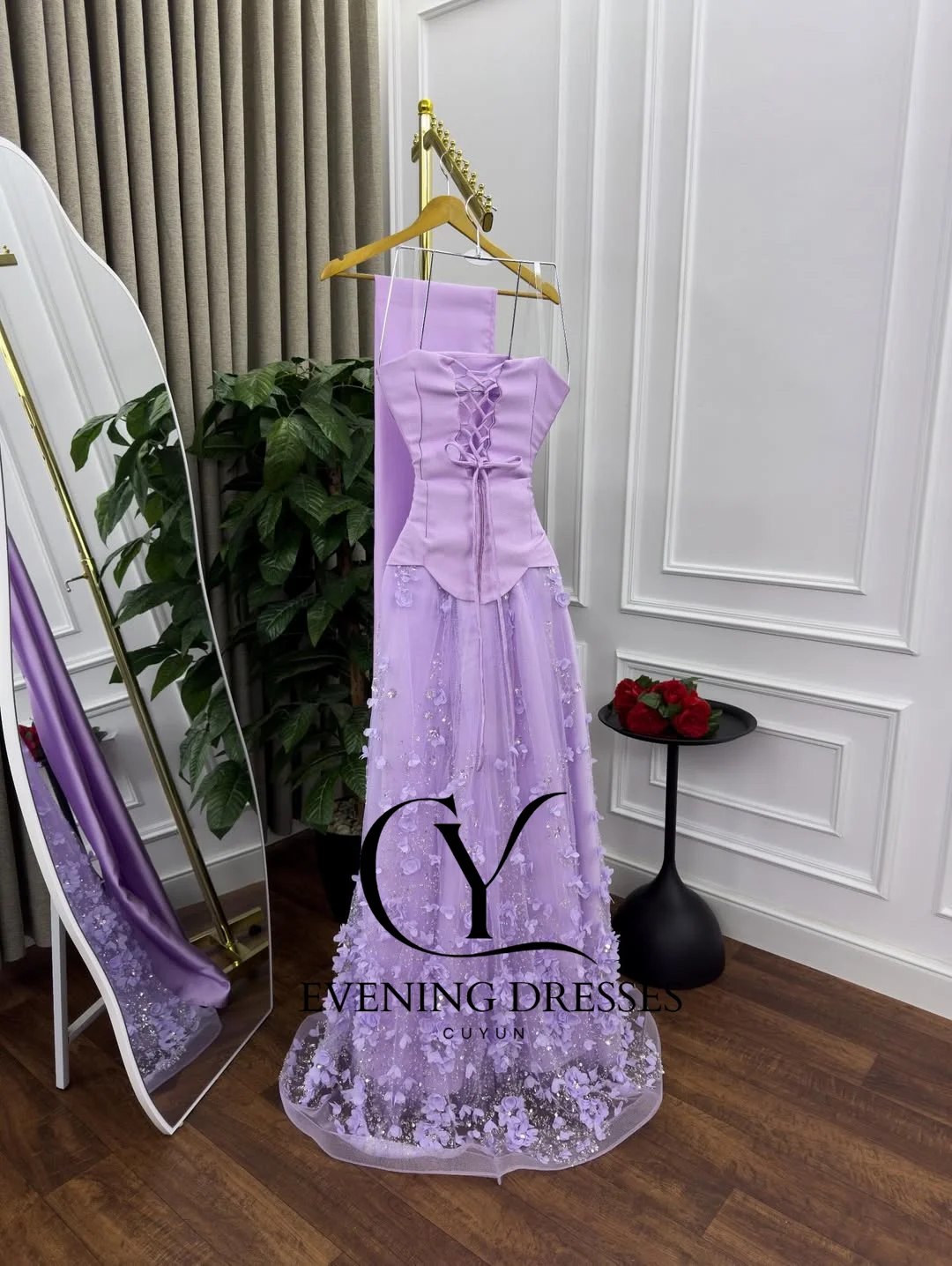 فساتين CUYUN أرجوانية فاخرة طويلة للحفلات الراقصة بدون حمالات من الدانتيل مخصصة للمناسبات الرسمية في دبي السعودية للنساء #3