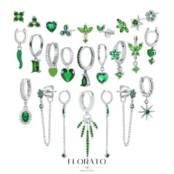 Florato 925 Sterling Silver Ear Needle Turquoise Silver Series Hoop Drop Earrings For Women Vintage green Zircon studs Jewelry