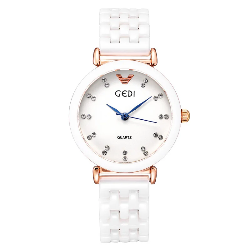 Ceramic women's watch, second-hand watch, white simple women's watch, light luxury temperament fashion women's watch