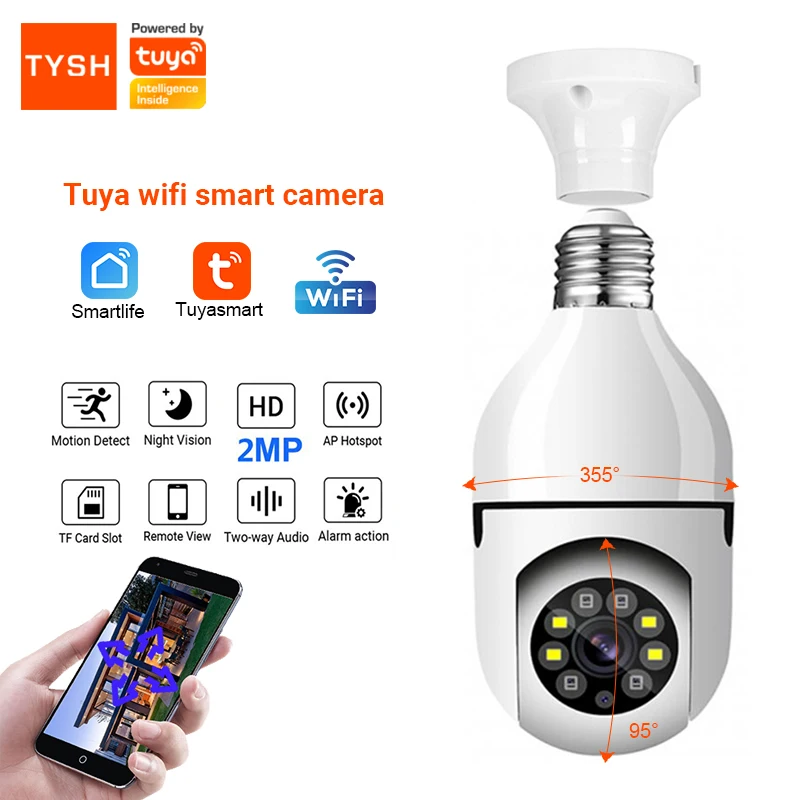 tysh tuya 1080p sem fio 360 girar rastreamento automatico panoramico 3mp wifi camera lampada wifi ptz ip cam visualizacao remota 01