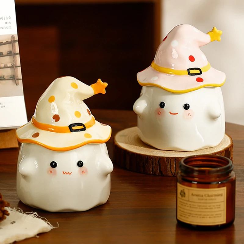 

350ml Ghost Coffee Cup Halloween Coffee Cup Cute Ghost Face Mug With Witch Hat Cover Coffee Milk Water Cup Halloween Girl Gift