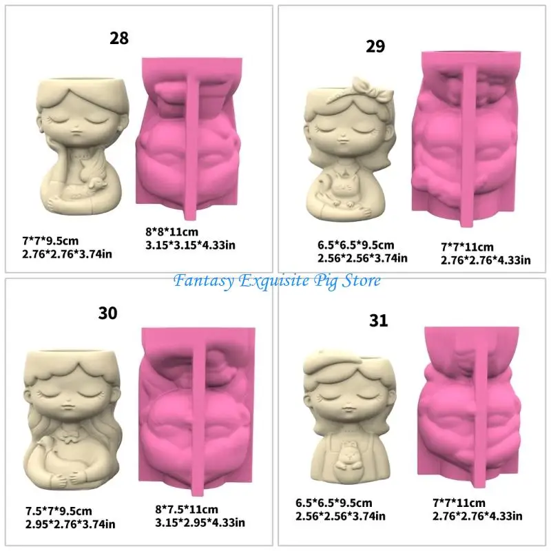 قالب سيليكون متعدد الأغراض للسيليكون لزارع راتنجات الأسمنت DIY مع الفتاة تصميم وعاء زهرة الصنع