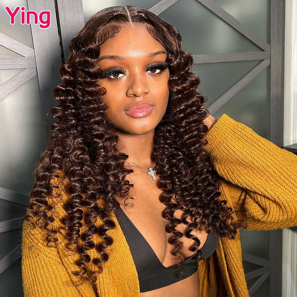 

Chocolate Brown 200% Loose Deep 13x4 13x6 Lace Frontal Human Hair Wig PrePlucked Brazilian 34 Inch Loose Wave Lace Front Wig