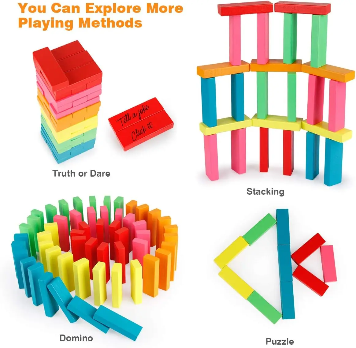 Wooden Blocks Stacking Game with Storage Bag, Toppling Colorful Tower Building Blocks Balancing Puzzles Montessori Toys Learning