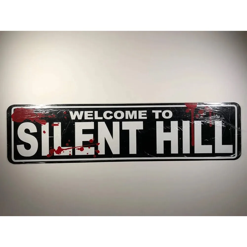 1pc "Bem-vindo ao Silent Hill" Retro Bloody Tin Sign - Decoração de parede de terror engraçada, perfeita para cafés/bares/pubs/decoração de loja