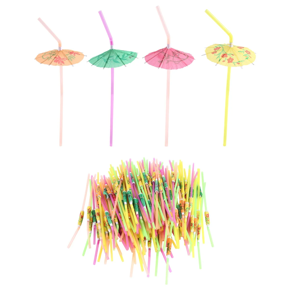 150 Pcs Umbrella Straws Colourful Disposable Bendable Drinking Straws for Beach Theme Parties Bar Cocktail Decoration