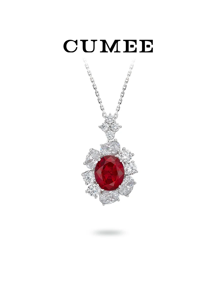 Cumee Classic Large Gemstone Cultivation Synthetic Ruby Ring Pendant Earring Set Silver Gold Plating