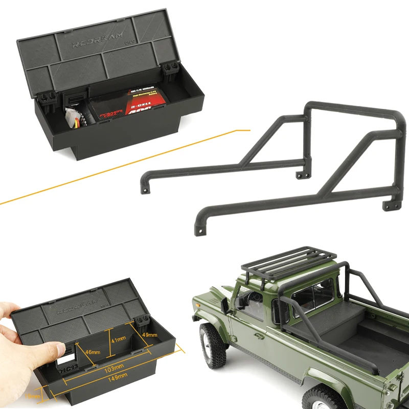 Cassetta degli attrezzi per stampa 3D Roll Cage per 1/10 RC Crawler Car Traxxas TRX4 Wild-Defender RD110 2 porte Pickup Accessori