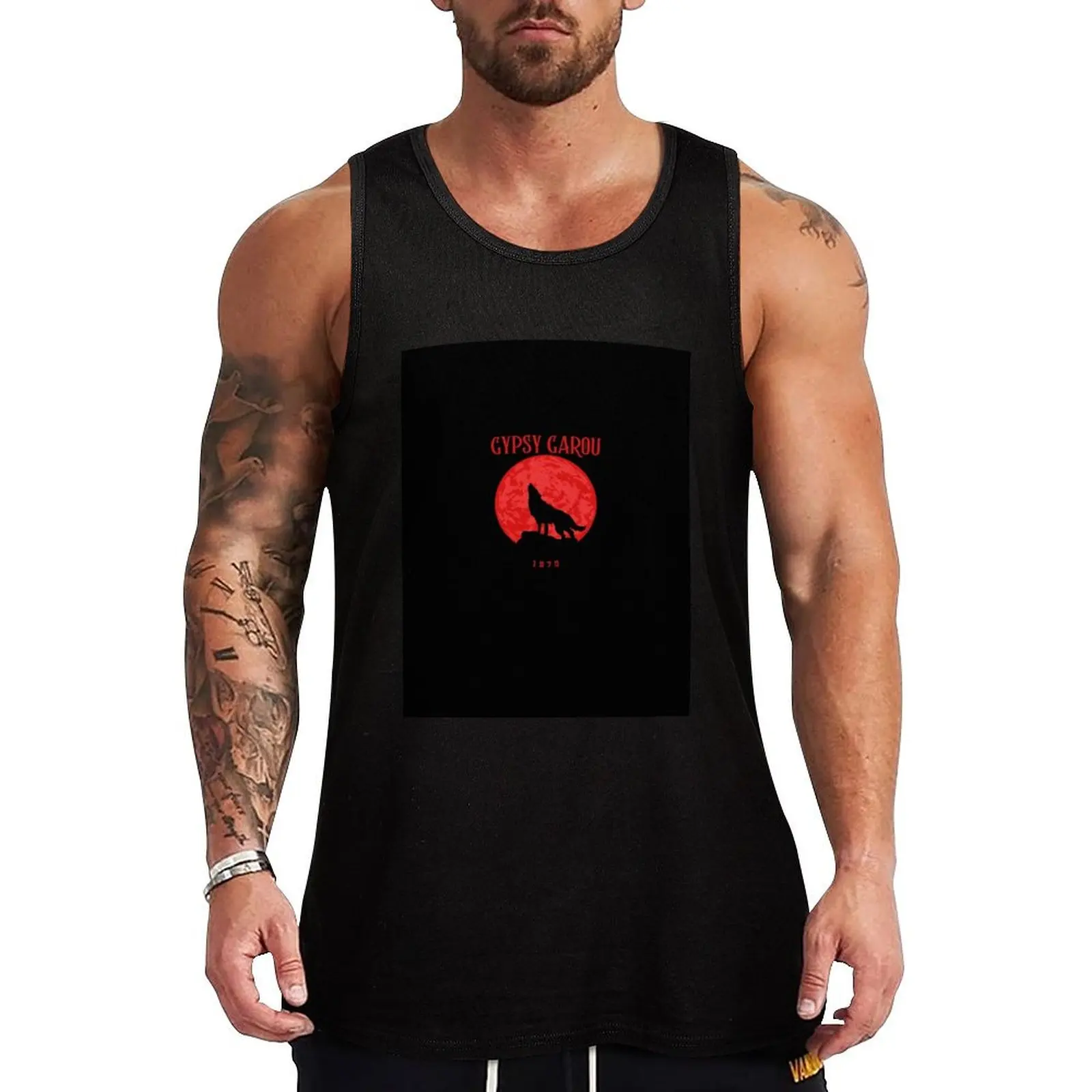 GYPSY GAROU 1970 in RED Tank Top Men's t-shirts Men's gym t-shirts Gym wear bodybuilding t shirt