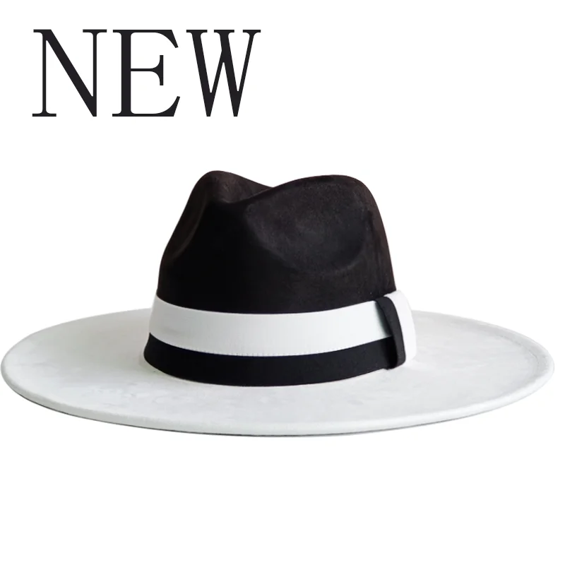 

Шляпа из замши с цветными вставками 2026: красочная черно-белая женская фетровая шляпа с широкими полями в британском ретро-стиле, мужская шляпа-гороас (Gorras Hombre)