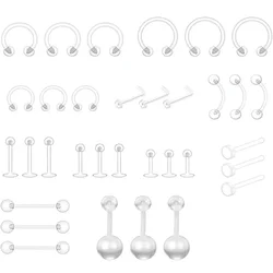 33pcs 16G 14G 20G Clear Piercing Retainers Flexible Bioflex Clear Plastic Tongue Belly Button Lip Nose Industrial Ring Cartilage