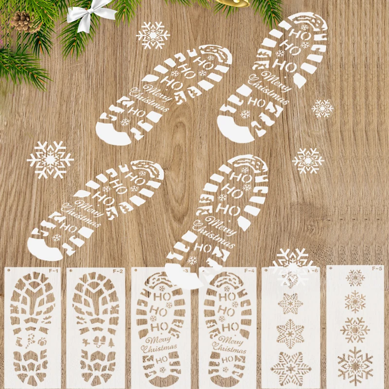 Christmas Footprint Snowflake Stencil Santa Claus Footprint Painting Template DIY Scrapbook Coloring Embossing Xmas Home Decor