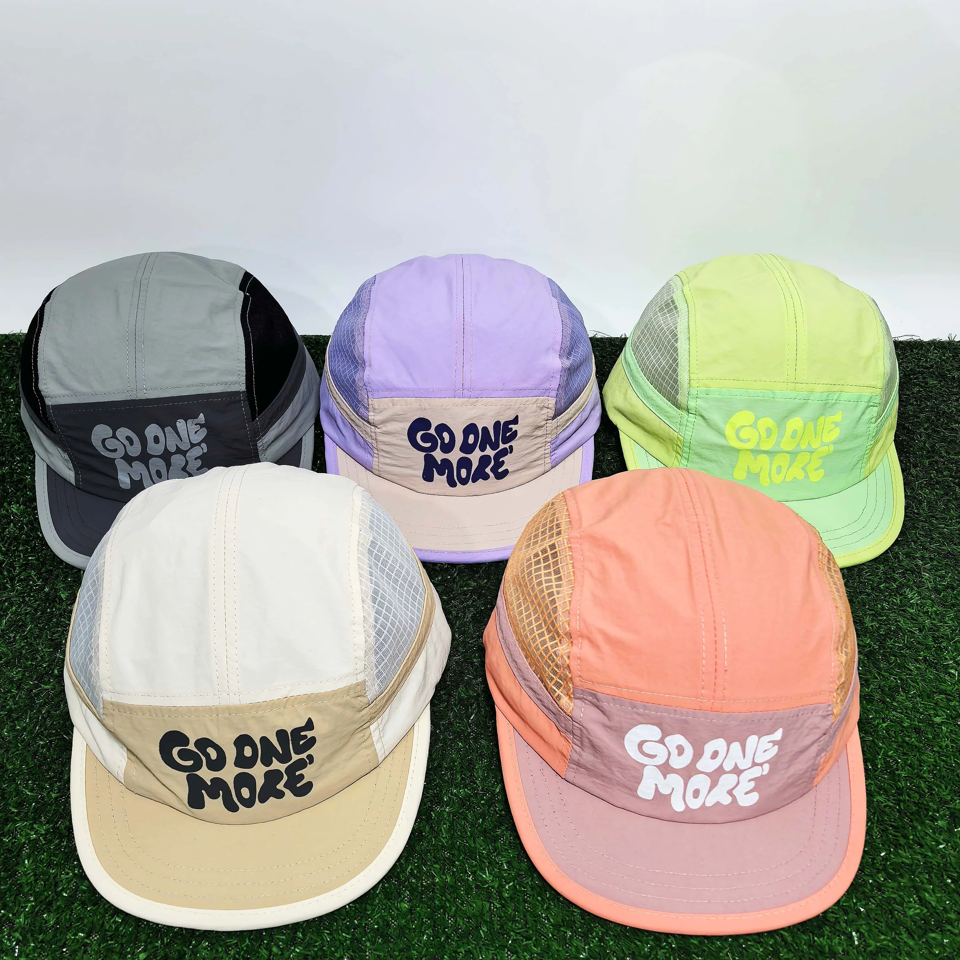 Hot Sale GO ONE MORE Letter Print 5 Panel Cap Quick Dry Mesh Splicing Baseball Cap Outdoor Sports Running Hats for Men Women
