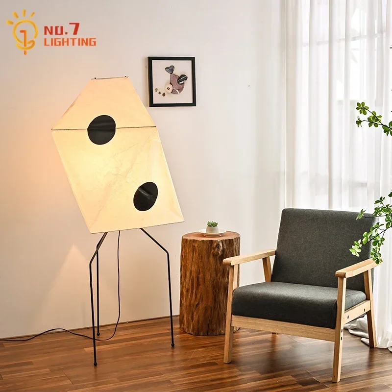 Japanese Design Akari Corner Standing Lamp for Living/Model Room Decoration Noguchi Yong Rice Paper Floor Lamp Living Room Sofa