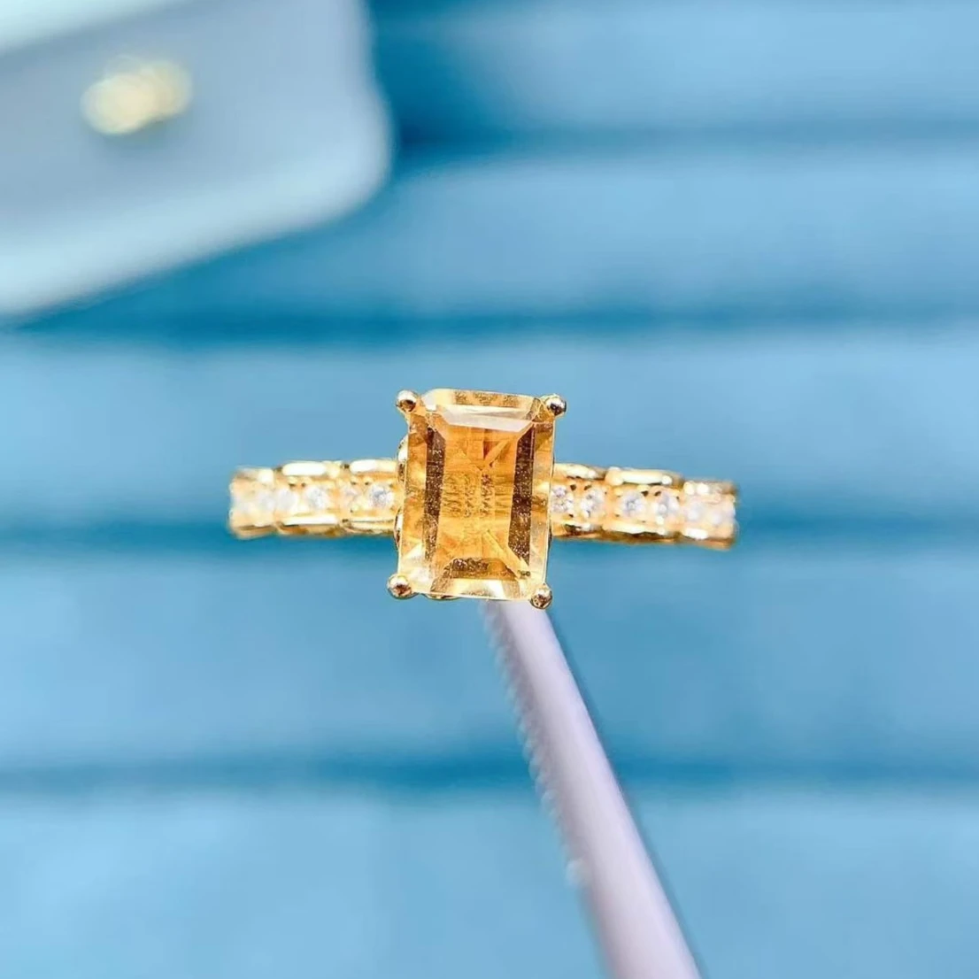 925 Sterling Silver Natural Citrine Ring Certified Fine Jewelry Exquisite Craftsmanship Gold Plated Silver Gemstone Ring