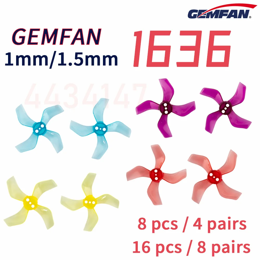 8Pairs 16PCS Gemfan 1636 1.6X3.6X4 40mm 4-Blade PC Propeller 1mm 1.5mm for RC FPV Freestyle GEPRC TinyGo Tinywhoop Drones