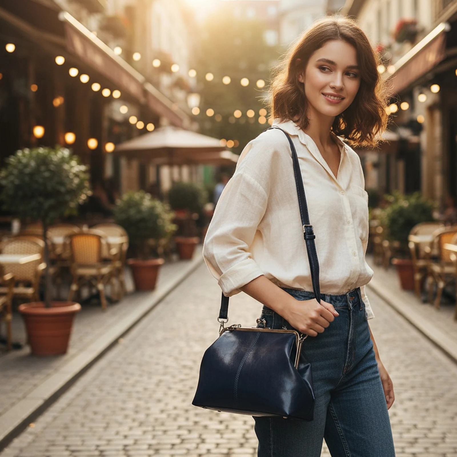 

Women Girls PU Leather One Shoulder Crossbody Bag with Adjustable Strap Elegant Kiss Lock Shoulder Bag for School Work Daily Use