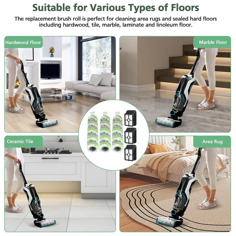 YCOC-3 Pack Multi-Surface Pet Brush Rolls 2788 And Vacuum Filters 1866 Compatible For Bissell Crosswave Max 2554 2554A 2590