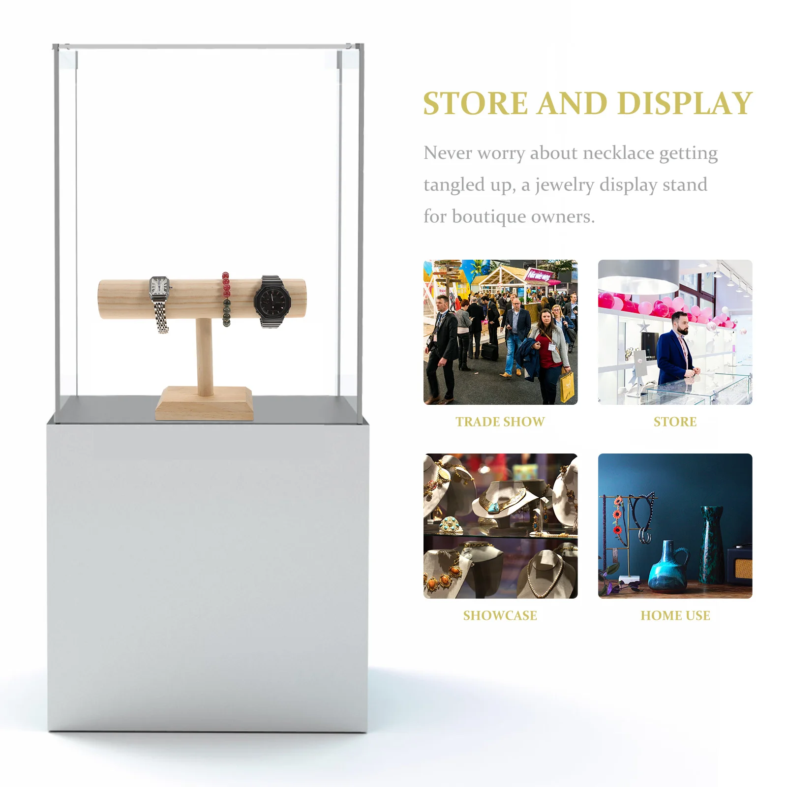 حامل تخزين الأساور الخشبية، رف عرض الساعات، منظم سطح المكتب للنساء، حامل المجوهرات، حامل القلادة #5