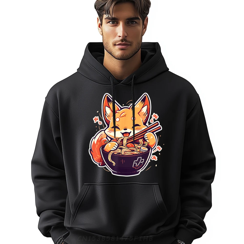 

Cute Japanese Kawaii Fox Eating Ramen Teens Fall Clothes Aesthetic Adult DURABLE New In Tops And Oversize Long Sleeve