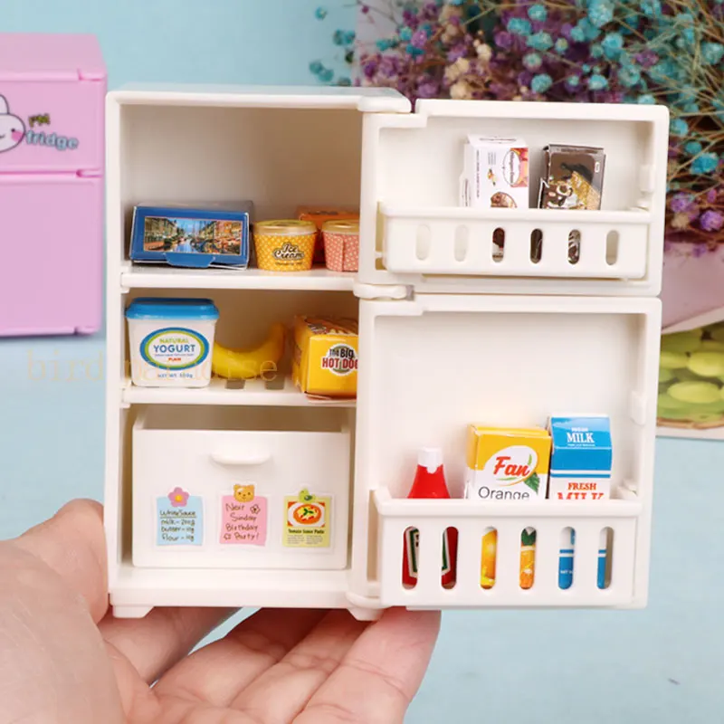 Mini refrigerador de juguete para niños, modelo de nevera para casa de muñecas en miniatura, muebles de cocina, accesorios de juego de simulación, comida, regalo para niñas, 1/6