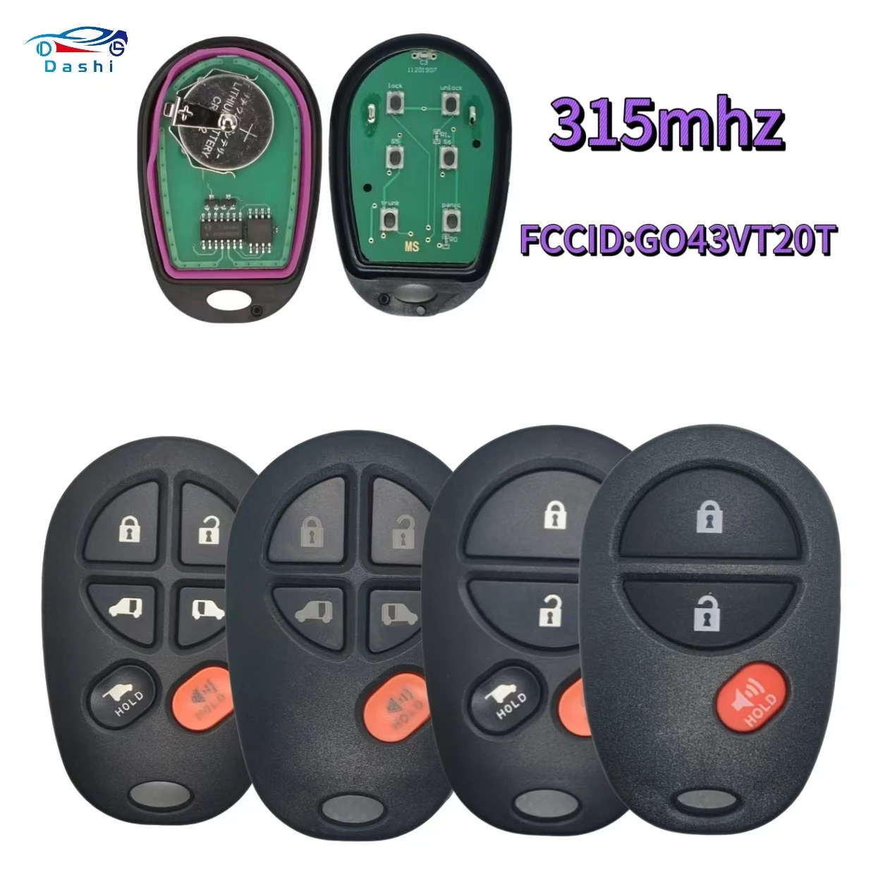 

Da Shi 315mhz for Toyota Tundra Sienna Sequoia Tacoma FCC：GQ43VT20 Car Key Remote Control Fob Case Replacement Keyless Entry