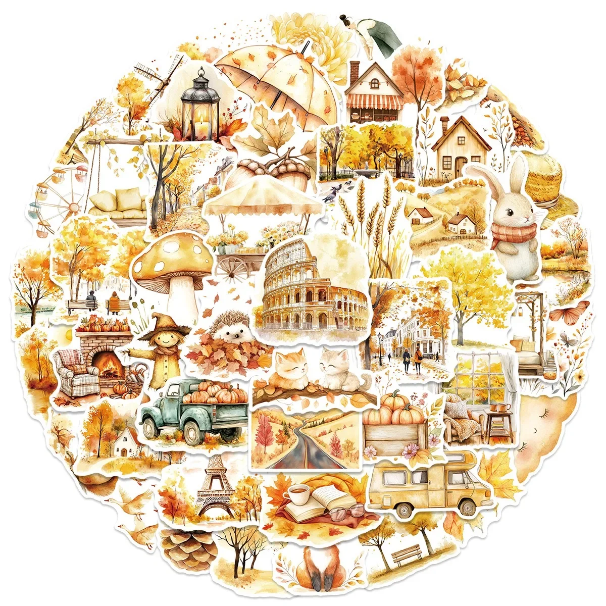 50 Stück/Packung Goldene Herbst-Ernte-Landschaft Graffiti-Aufkleber Warme Kunst-Sticker für Notizbuch, Fahrrad, Handy, Gitarre, Skateboard