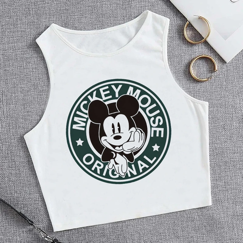 90s Y2k Vest Mickey Minnie Mouse Crop Top T-shirt Women Tank Top T Shirt Female Tshirt Clothes Kawaii Disney Cropped Tshirt