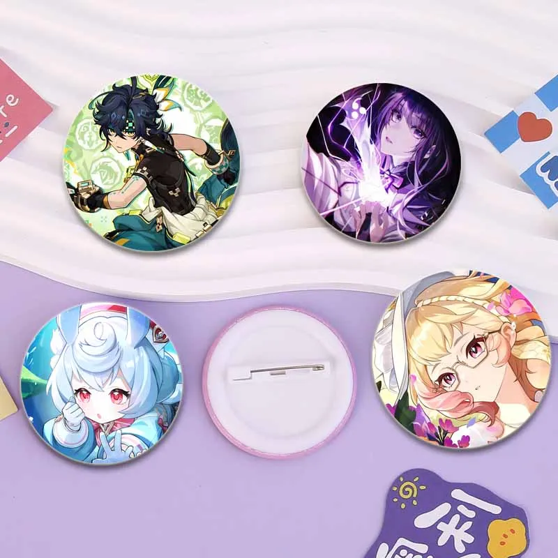 Hot Collections Game Anime Genshin Impact Brooches Round Display Enamel Pins Backpack Accessory Cartoon Badge Jewelry Gifts