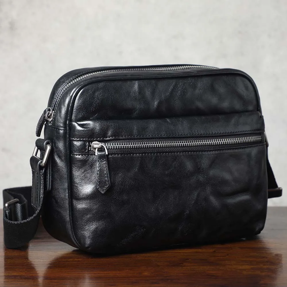 Echte Leder-Umhängetasche für Herren, einfache Rindsledertasche, hochwertiges, pflanzlich gegerbtes Leder, modischer Casual-Stil. – Detail 7