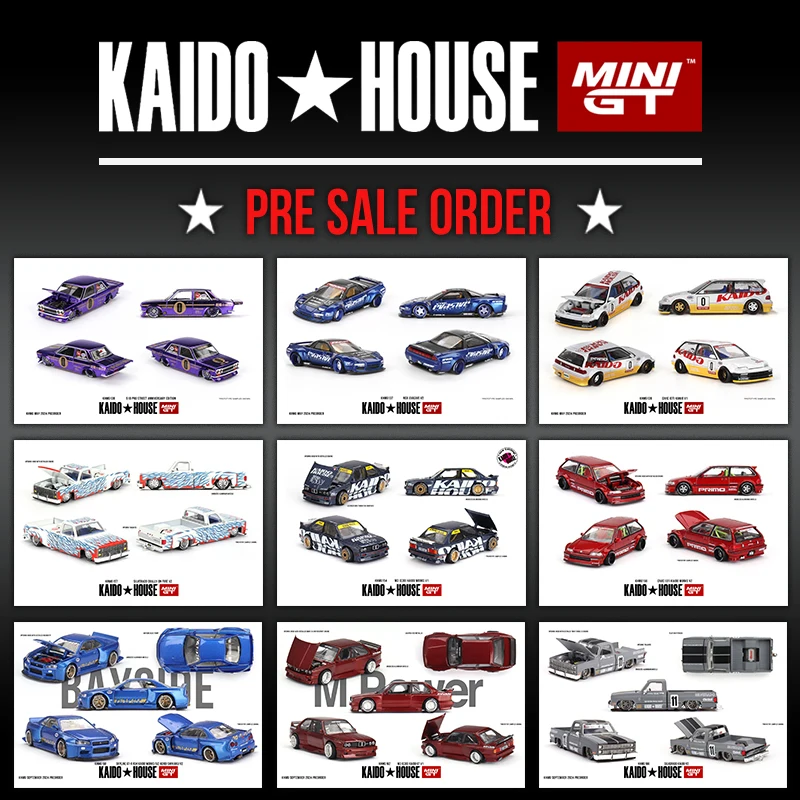 Presale kaido House 1:64เส้นขอบฟ้า GTR R34 NSX M3 Civic 510 R33 opable Hood Diecast diorama โมเดลรถยนต์