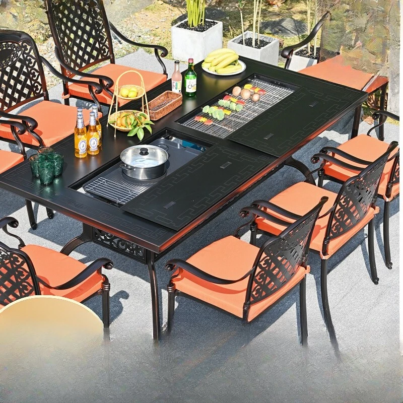 

Outdoor courtyard tables and chairs Cast aluminum barbecue table Electric grill Open-air garden Charcoal grill table Outdoor