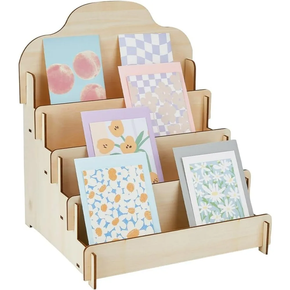 

4 Tier Greeting Card Display Stand PapayaWhip Wooden Sticker Display Card Organizer Organizer Holder for Home Retail Counter