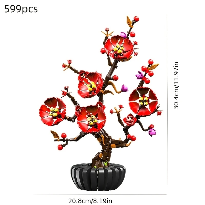 451pcs, 599pcs, 503pcs, 450pcs, Assemble Puzzle Building Block Flowers: Plum Blossom, Bird of Paradise, Hibiscus, Chrysanthemum view 2