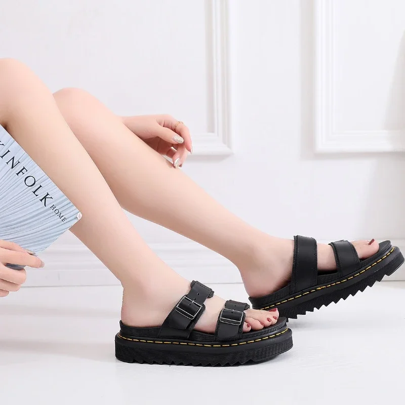 

Large Size Casual Sport Women's Slippers Fish Mouth Slippers New Platform Sandal Peep Toe Metal Buckle Car Stitch Roman Sandal