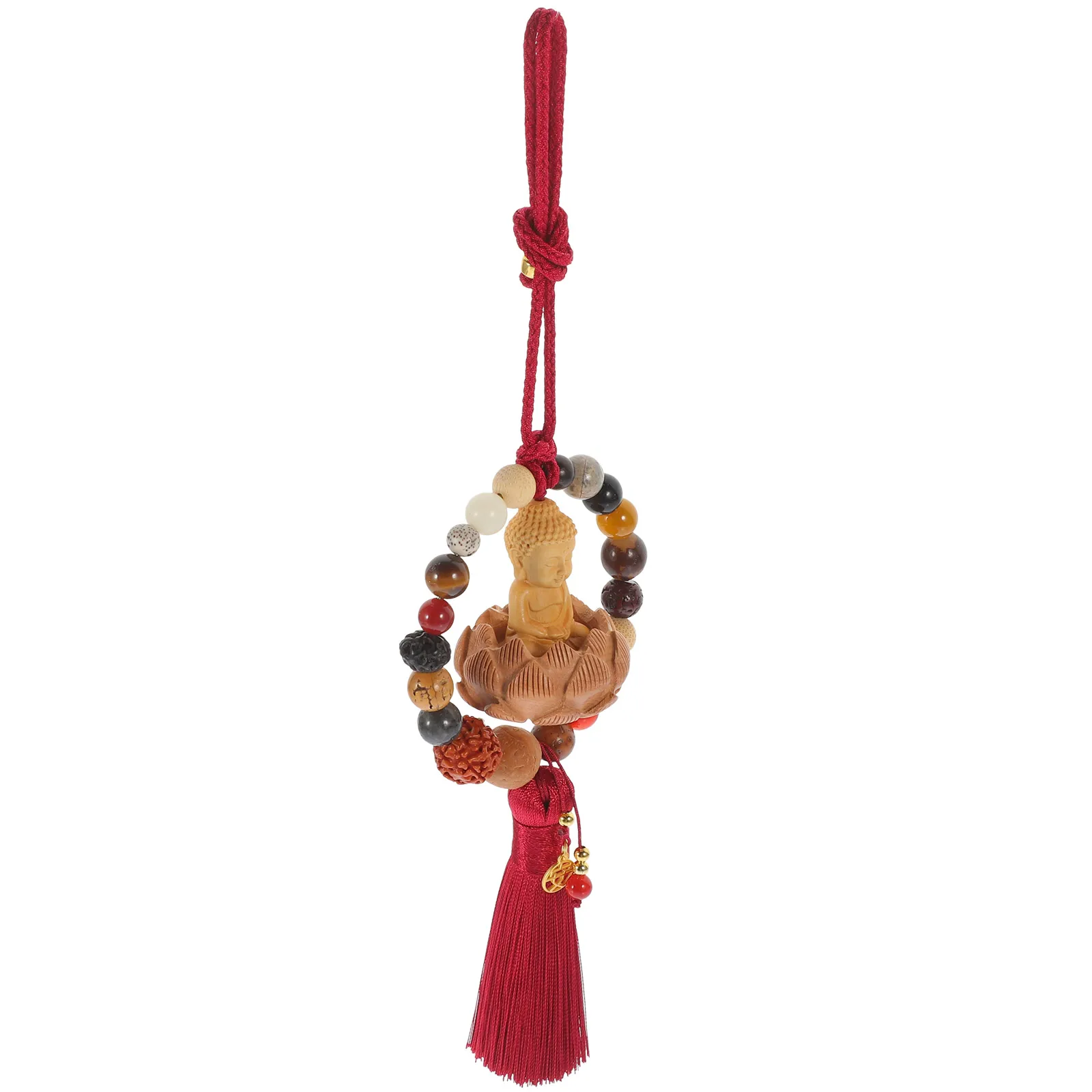 

Buddha Decoration Wood Chinese Style Hanging Pendant Tassel Charm Car Interior Statue Lotus Beads Wall Decor