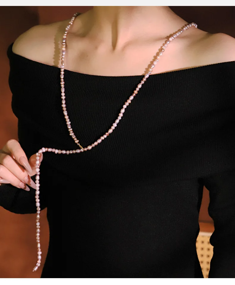 

Оригинальная длинная цепочка для свитера с натуральным розовато-фиолетовым жемчугом для женщин, роскошное ожерелье, универсальная элегантная цепочка на шею, колье-воротник