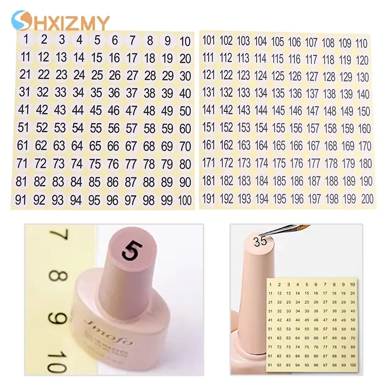 15シート 1-200 ネイルポリッシュ番号ステッカーラベル ジェルネイル用接着剤ボトル 口紅 ネイルチップ ディスプレイマーク ナンバリング マニキュアツール