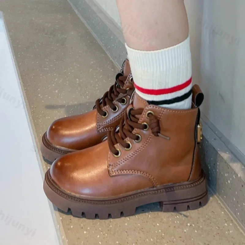 Kids Causal Short Boots 2025 Autumn Children Ankle Boots Girls Boys Fashion Outdoor Versatile Vintage British PU Leather Boots