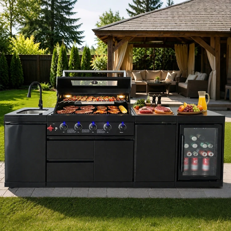 Free Collocation Black Propane Gas BBQ Grill Customized Modular Outdoor Kitchen Pod for Garden Entertainment