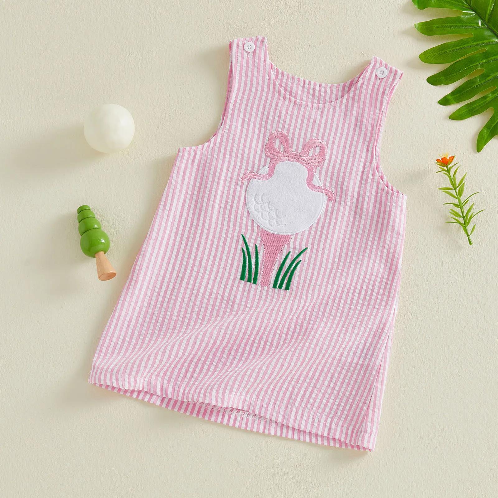 

Летнее платье-майка для девочек, платье А-силуэта без рукавов с круглым вырезом, с вышивкой в виде банта и полосками, для гольфа