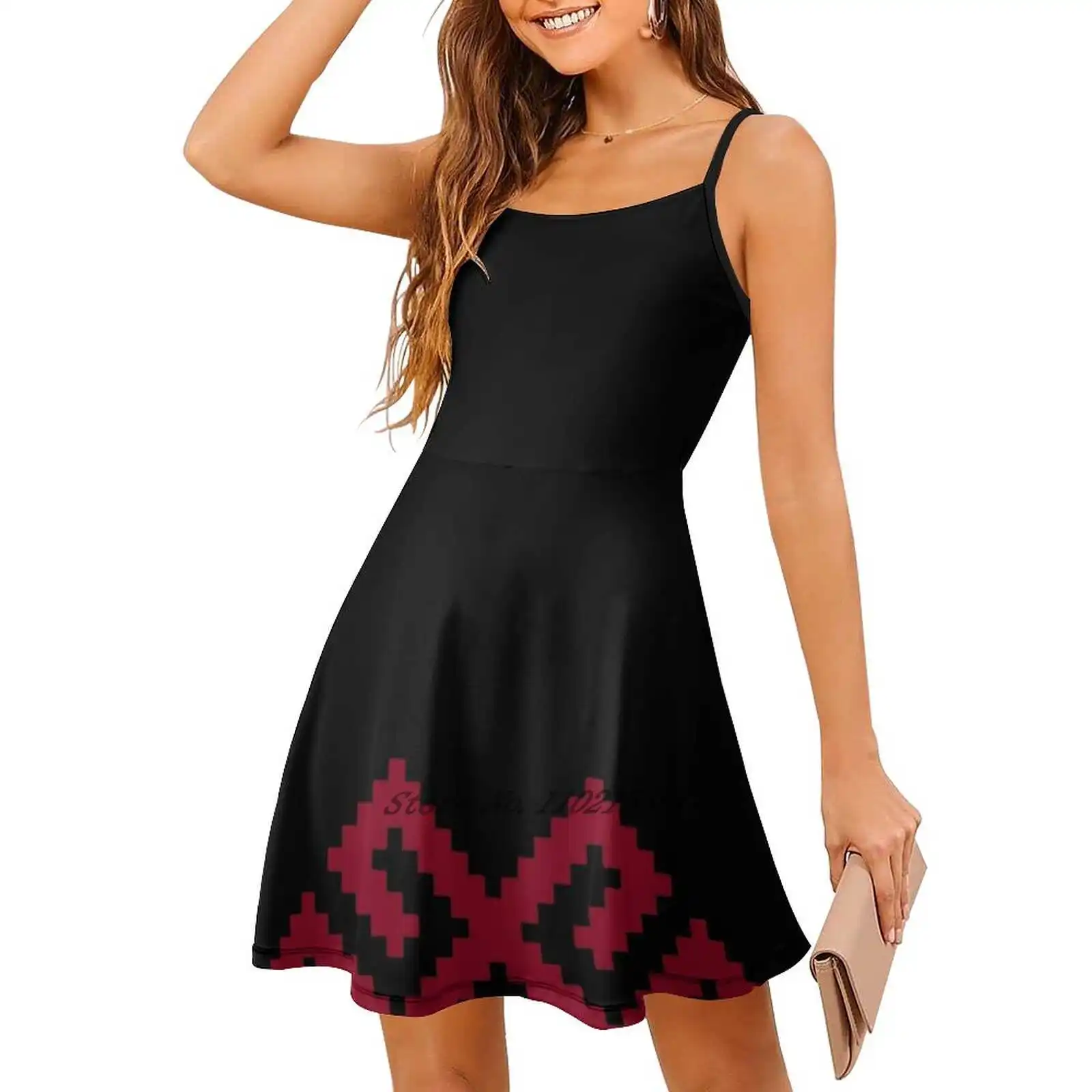 

Ancient Nordic Symbol Loose Pocket Dress Summer Sexy V Neck Dress Print Short Sleeve Dress Nordic Symbol Tribal Latvian Baltic