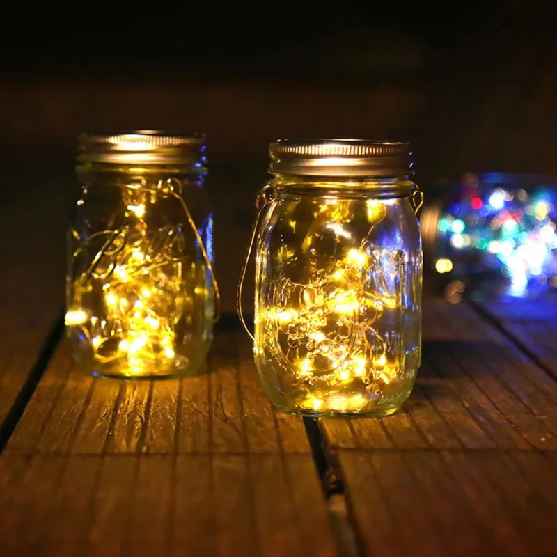 1pc Solar Fairy Lantern Outdoor Hanging Frosted Glass Mason Jar Fairy Lights Solar Garden lights Waterproof LED Solar Light