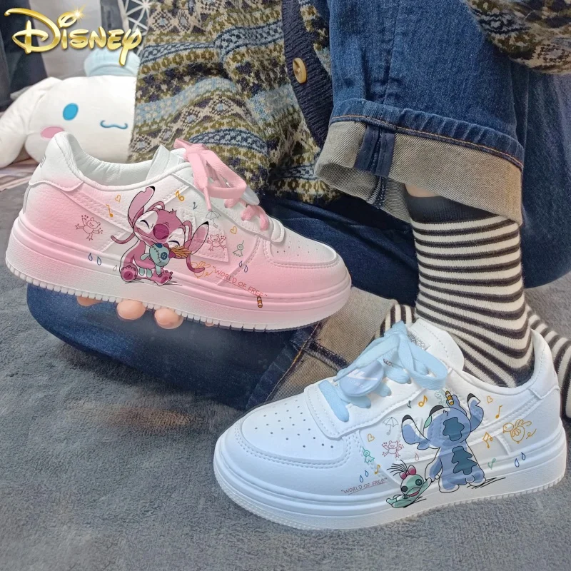 

New Disney Stitch Angel Cartoon Sneaker Women Summer Breathable Versatile Couples Board ShoesY2k Cute Student Leisure Shoes Gift