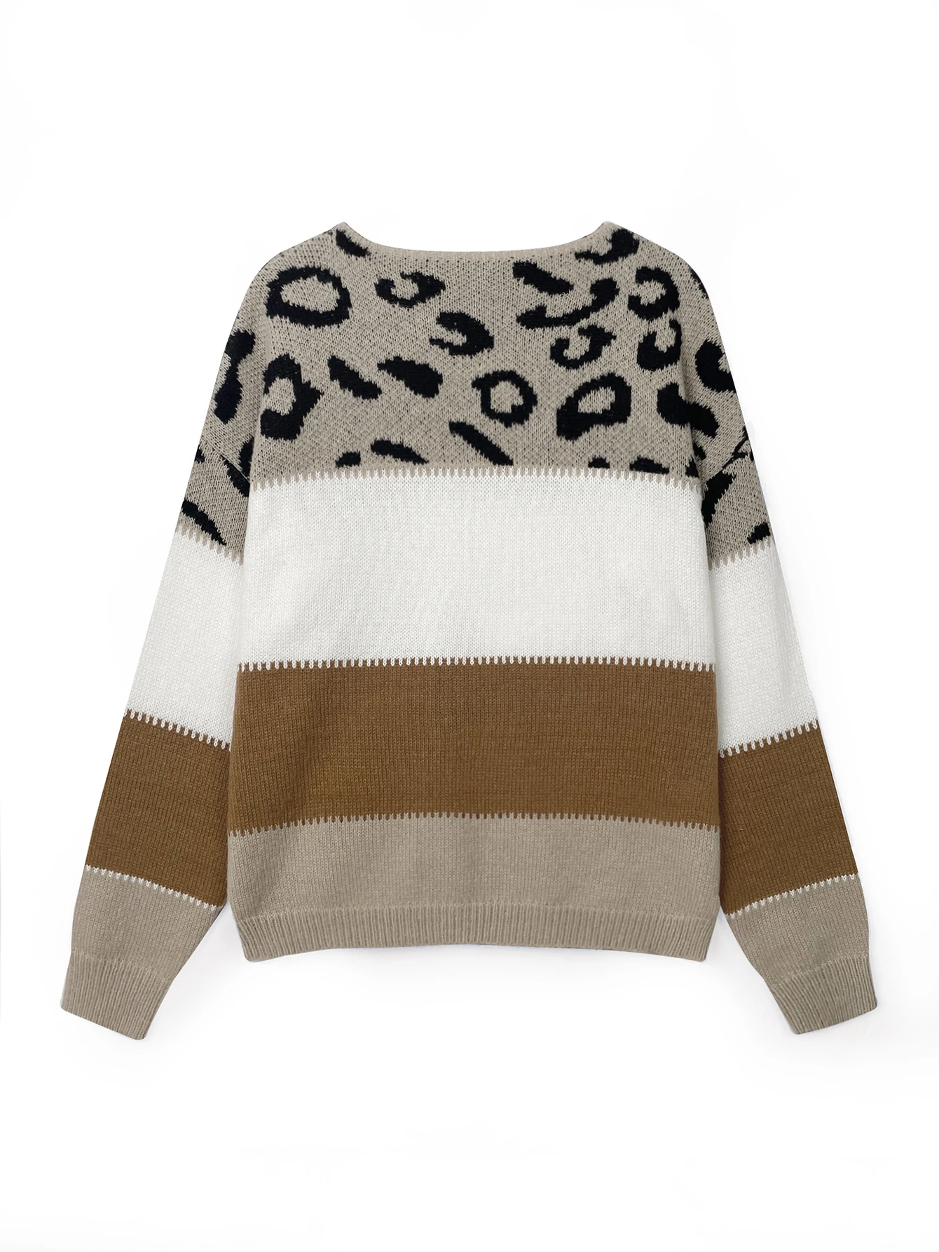 Leopard Print Color Blocked Round Neck Sweater Autumn And Winter Women\'s Knitted Sweater Pullover Long Sleeved Base Shirt