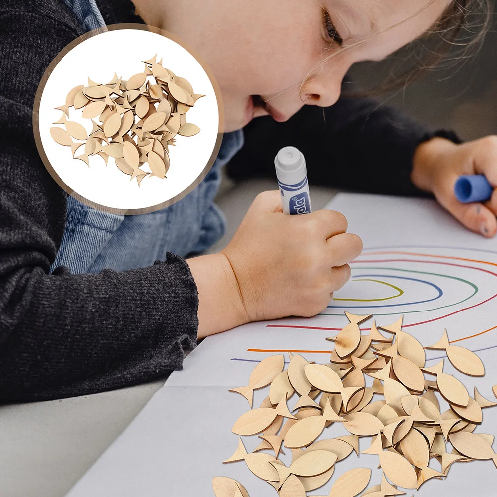

200pcs Wooden Solid Fish Unfinished Cutouts Decor Nautical Craft Ocean Child DIY Painting Creative Wood Slices Smooth Edges