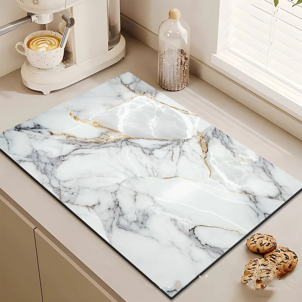 VIKAMA Household Light Luxury Marble Draining Countertop Diatomite Absorbent Non-Slip Table Mat Kitchen Sink Mat