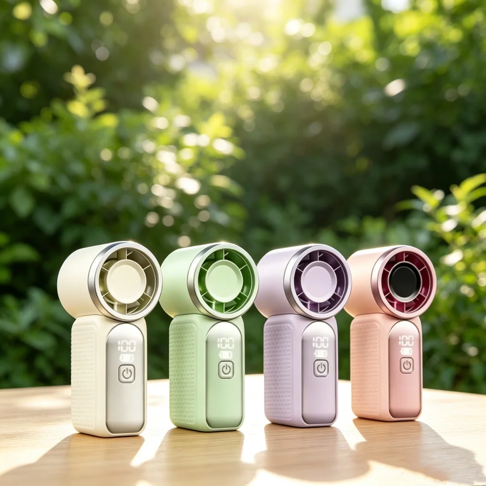 USB Rechargeable Mini Handheld Fan Ultra-Quiet Digital Display Small Electric Fan Powerful Wind Personal Cooling Fan With Light