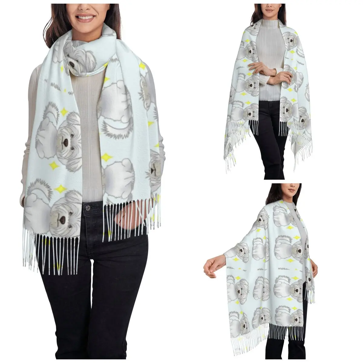 Maltese Bichon Cartoon Shawl Wrap Womens Winter Large Soft Scarf animal cute Dog Neckerchief Shawl Scarves