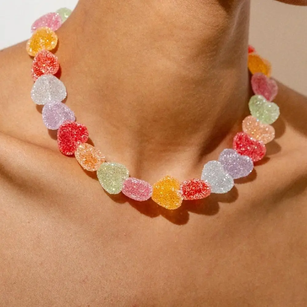 

Fashion Resin Candy Colorful Heart Necklace Personality Charms Gifts Summer Choker Jewelry For Women